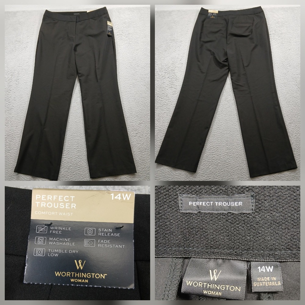 Worthington Perfect Trouser Women's 14W‎ Black Comfort Waist Dress Pants NWT